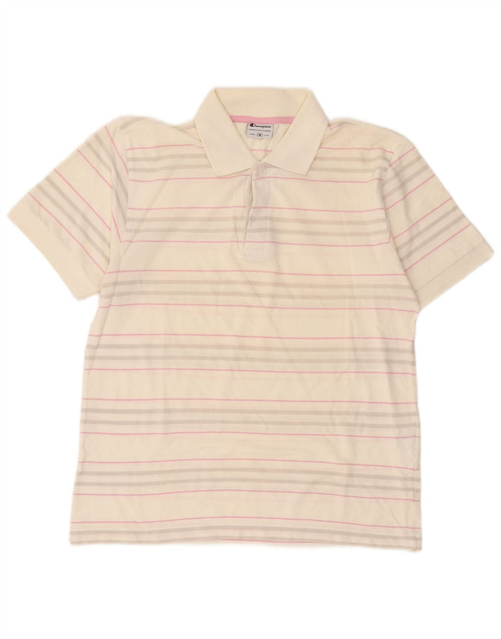 Champion herre poloshirt Medium hvid stribet bomuld