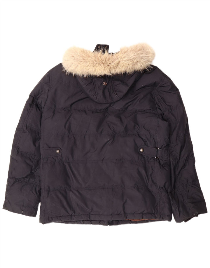 FAY Herre hættepolstret jakke UK 40 Large Navy Blue Polyester