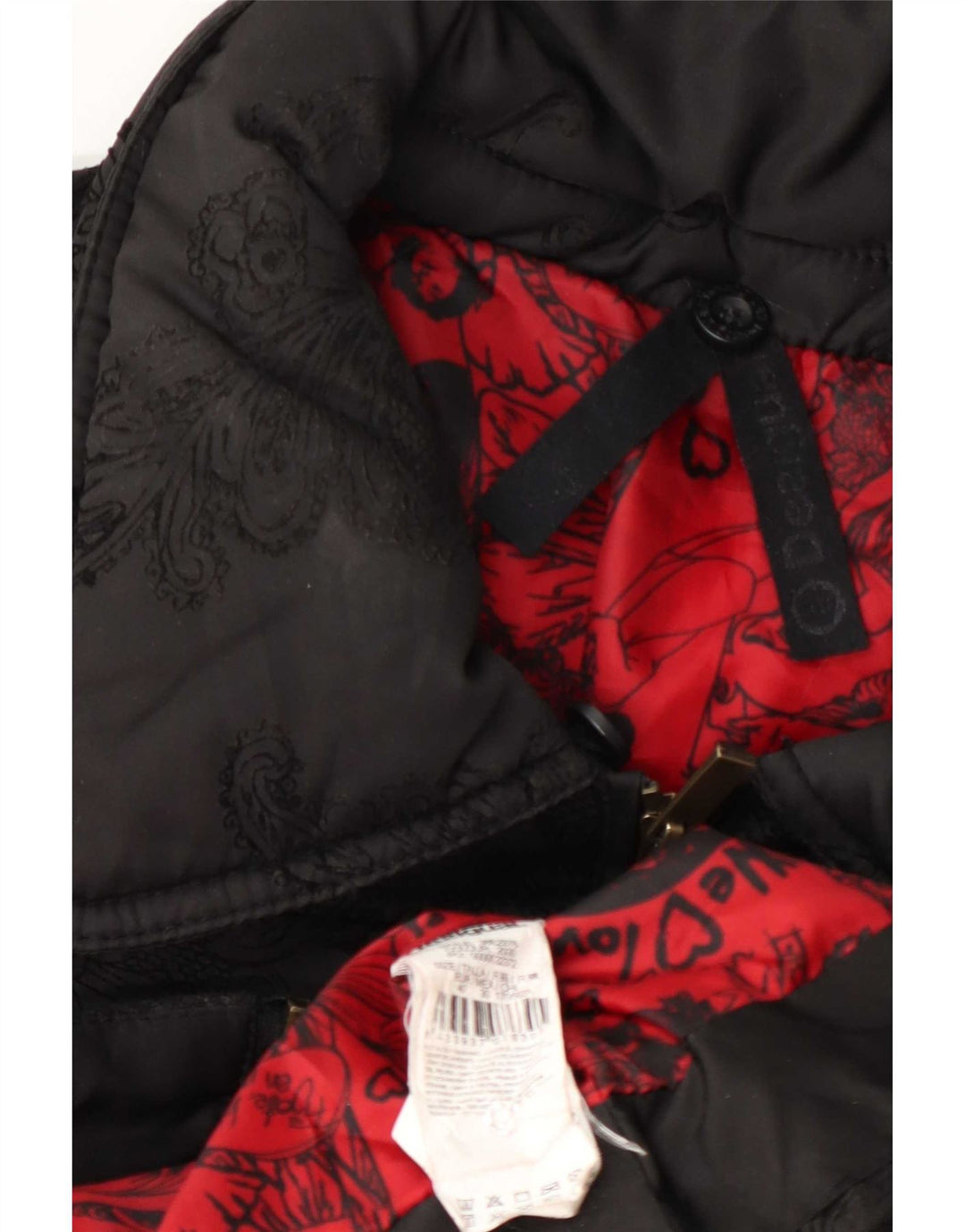 Desigual Dame grafisk polstret jakke EU 40 Medium Sort Paisley Polyester