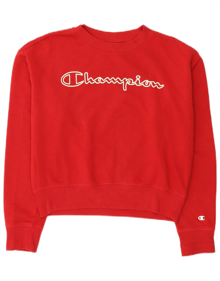 Champion Womens Crop Graphic Sweatshirt Jumper UK 14 Medium Red Bomuld