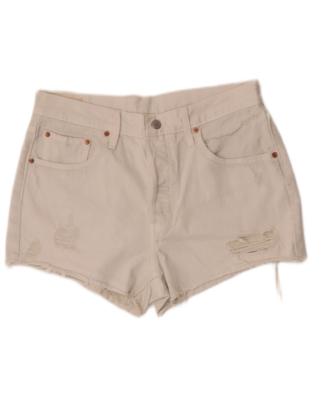 Levi's Womens 501 Distressed Denim Shorts W30 Medium Off White Bomuld
