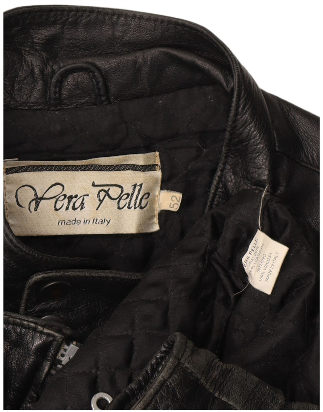 VINTAGE Herre Læderjakke IT 52 XL Sort Læder