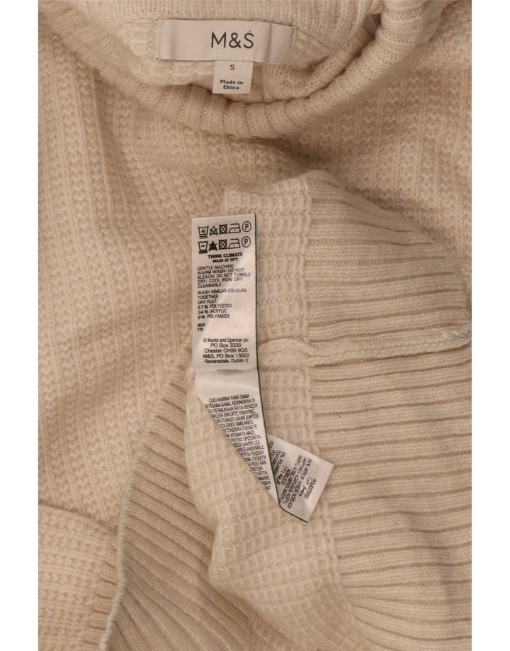 Marks & Spencer Dame Roll Neck Jumper Sweater UK 10 Small Beige Polyester