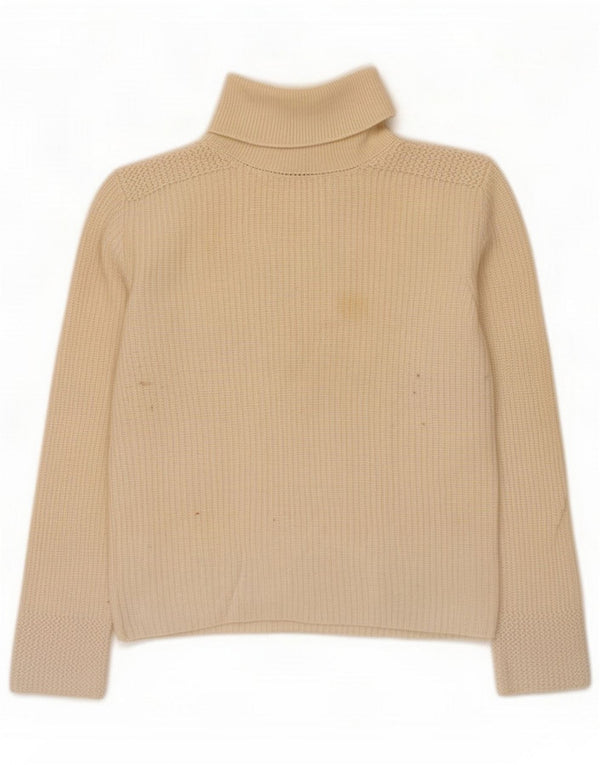 Benetton Womens Crop Roll Neck Jumper Sweater UK 14 Large Off White Wool