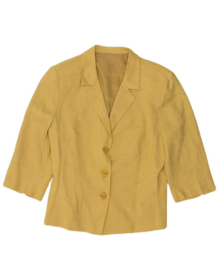 VINTAGE dame cardigantop med 1/2 ærmer UK 14 Medium Yellow Viscose