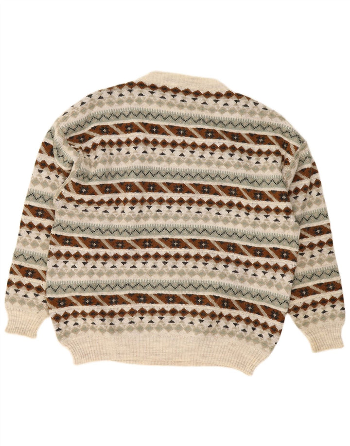 Vintage herre rund hals sweater medium flerfarvet geometrisk