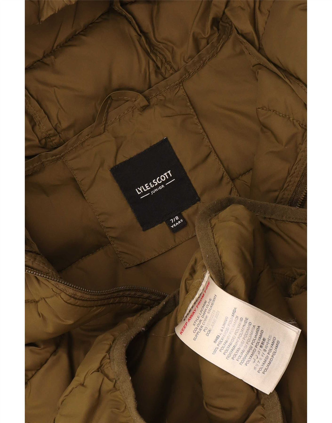 Lyle & Scott Boys Polstret hættejakke 7-8 år Khaki Polyamid