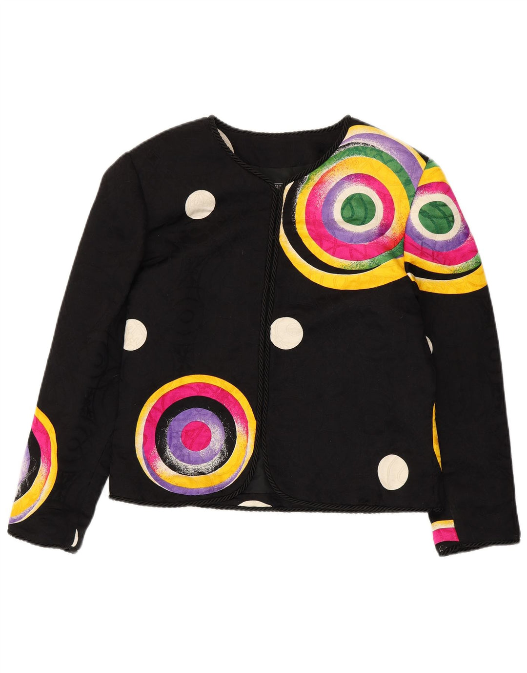 RENZO COUTURE Dame Blazer Jakke UK 14 Medium Sort Geometrisk Uld