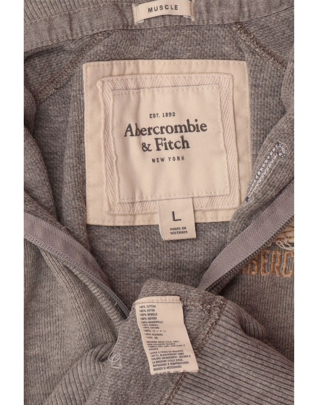 ABERCROMBIE & FITCH Grafisk træningsdragt topjakke til kvinder UK 16 Large Grå