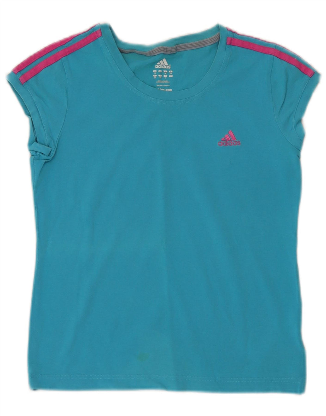 Adidas Dame T-Shirt Top UK 12 Medium Blue Bomuld