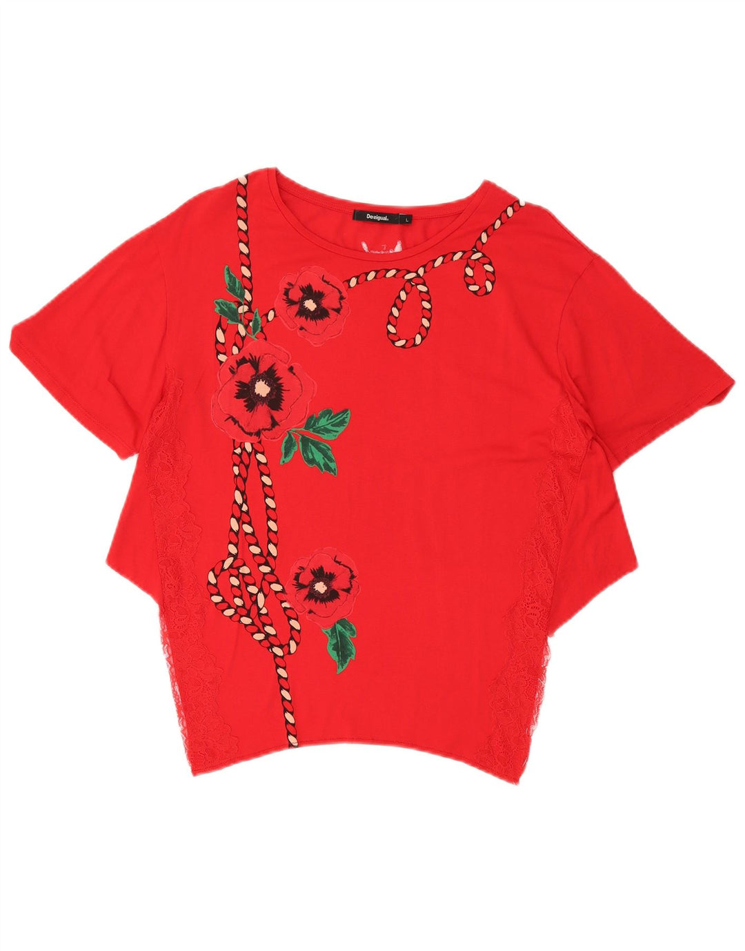 DESIGUAL Dame Asymmetrisk Bluse Top UK 14 Large Red Floral