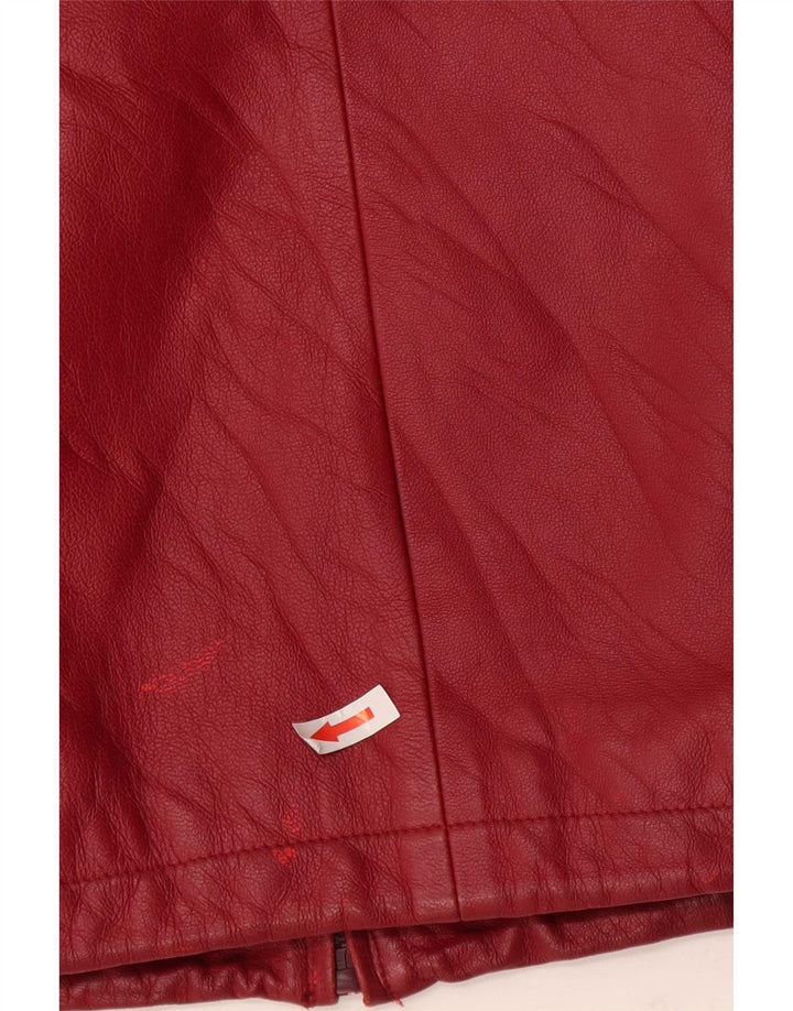 Vintage læderfrakke til kvinder med hætte UK 12 Medium Rød