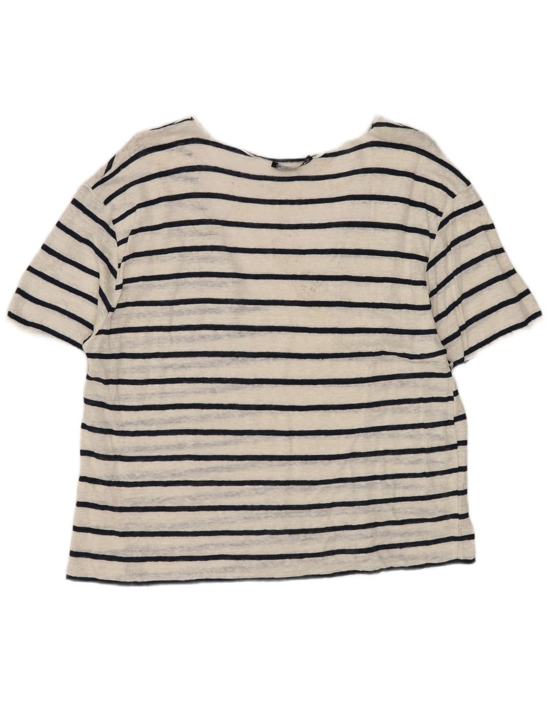Zara Dame T-Shirt Top UK 14 Stor Hvid Stribet