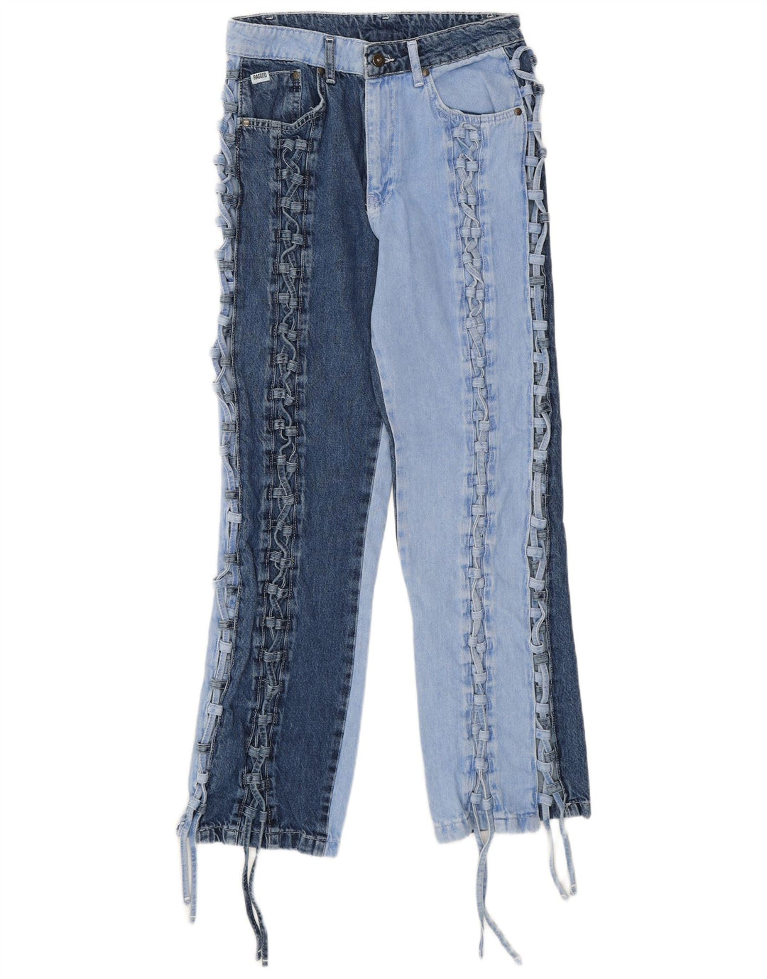 VINTAGE Lige jeans til kvinder W28 L28 Blå Patchwork Bomuld Retro