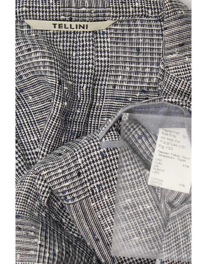 Tellini Herre 2 Button Blazer Jacket IT 50 Large Grey Check Linen