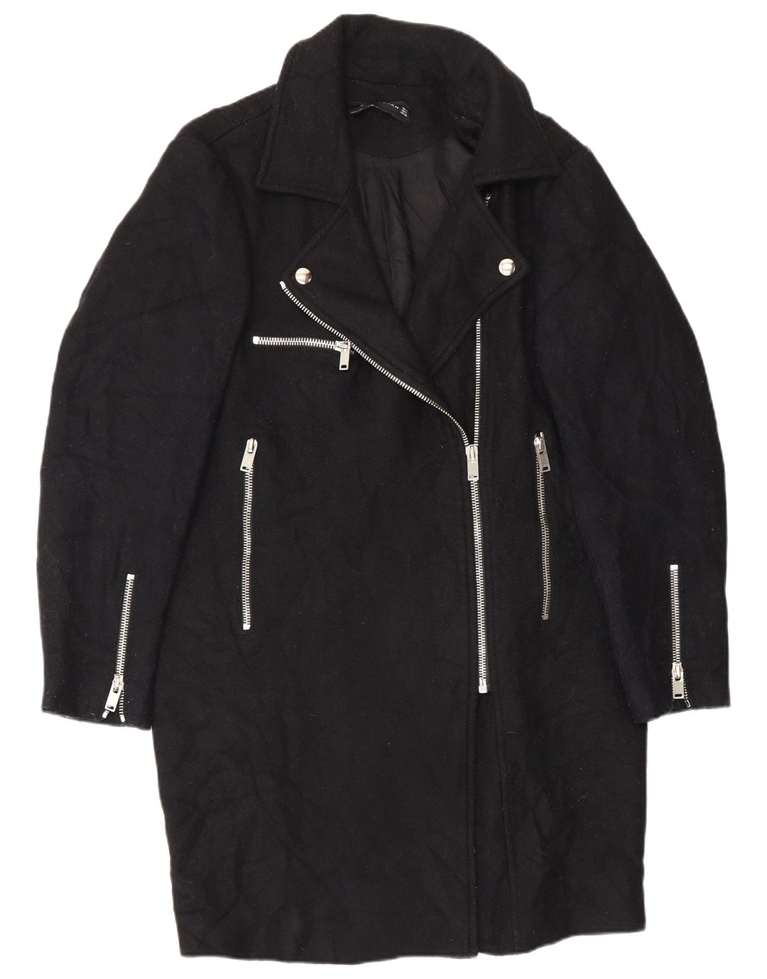 Zara Dame Overfrakke UK 14 Medium Sort Uld