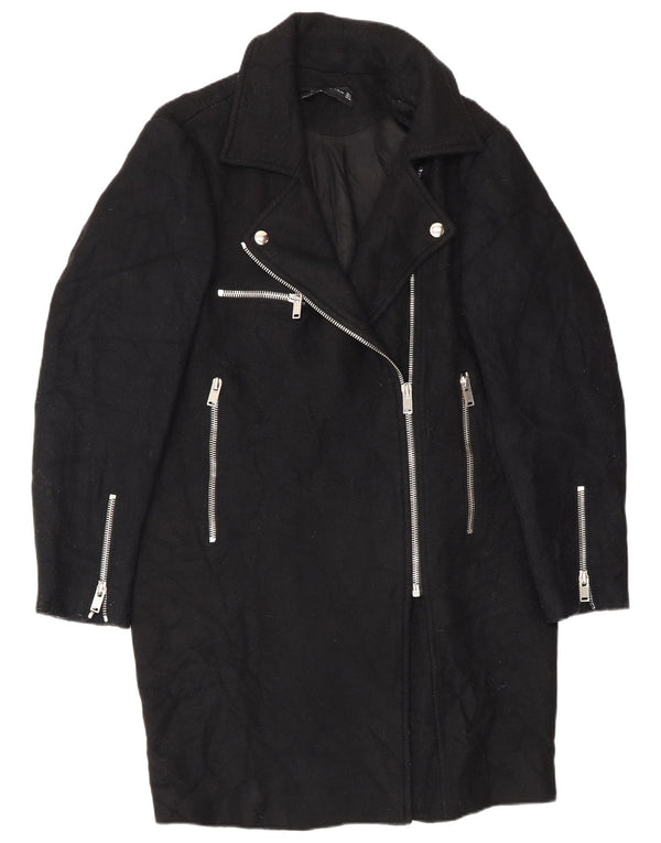 Zara Dame Overfrakke UK 14 Medium Sort Uld