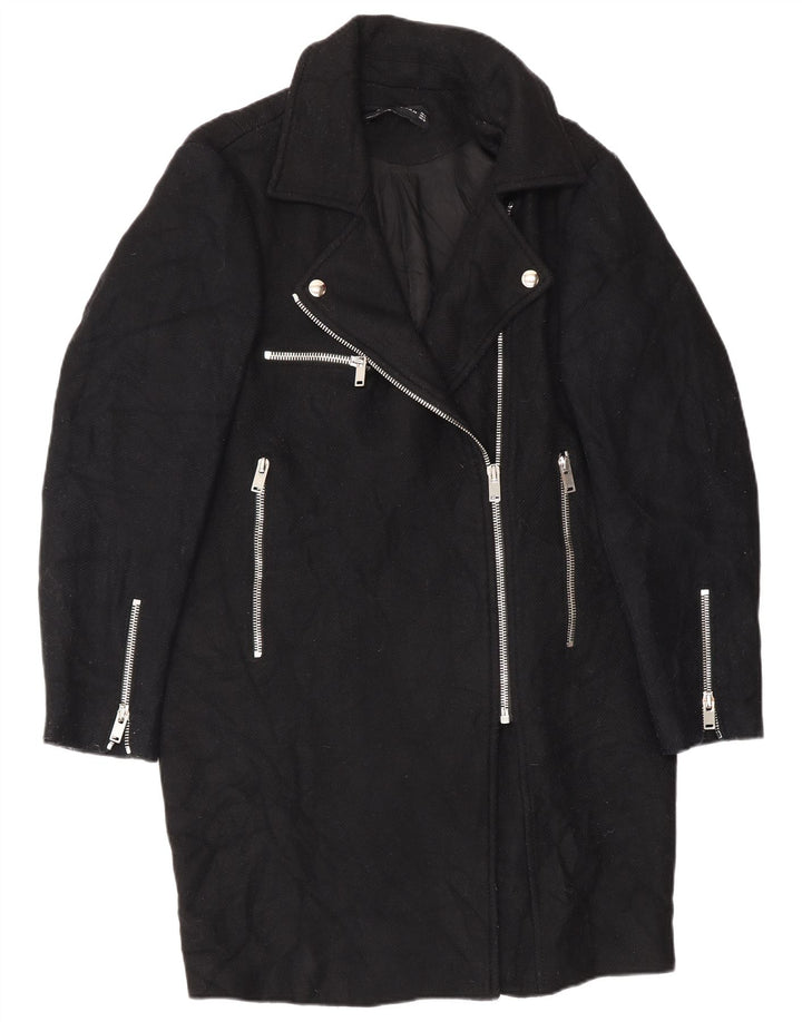 Zara Dame Overfrakke UK 14 Medium Sort Uld