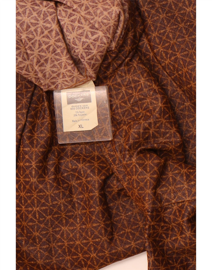 DOCKERS Kortærmet Herreskjorte XL Brun Geometrisk Rayon