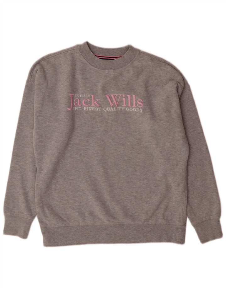 JACK WILLS Graphic Sweatshirt Jumper UK 8 Small Grey Flecked