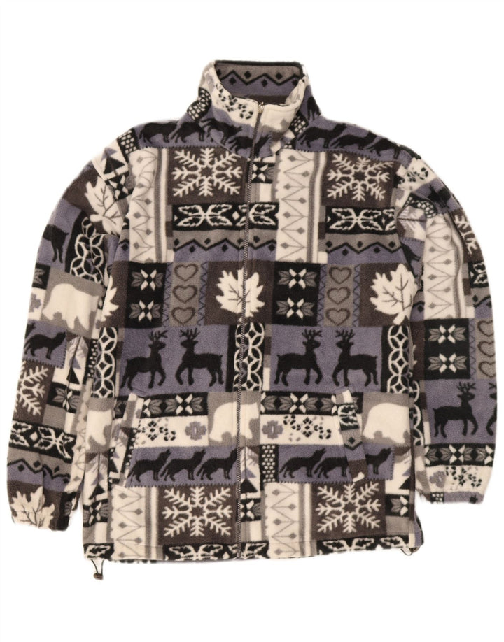 Vintage fleecejakke til mænd UK 40 Large Grey Fair Isle Polyester