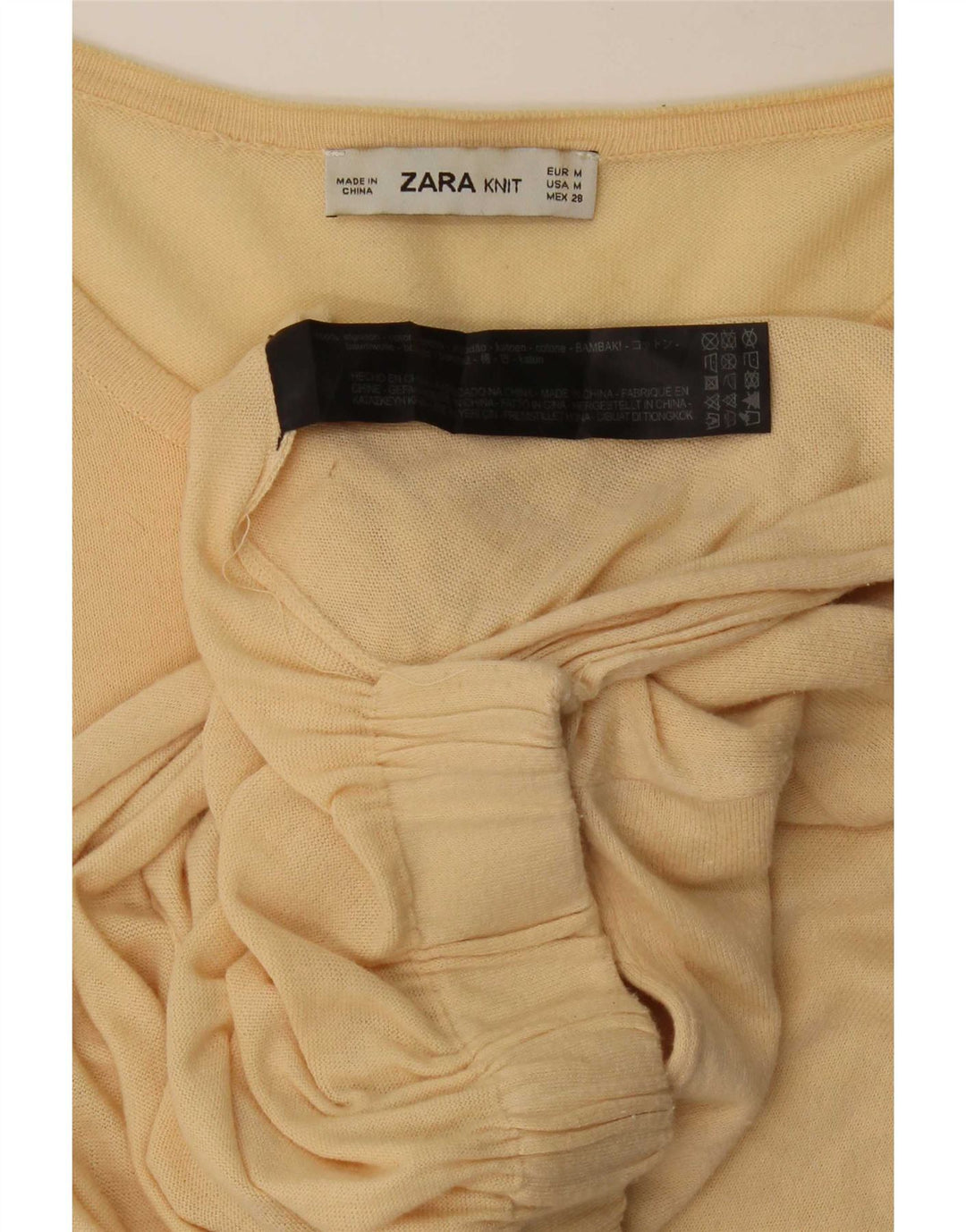 Zara Dame 3/4 ærmet bluse Top UK 14 Medium Beige Bomuld