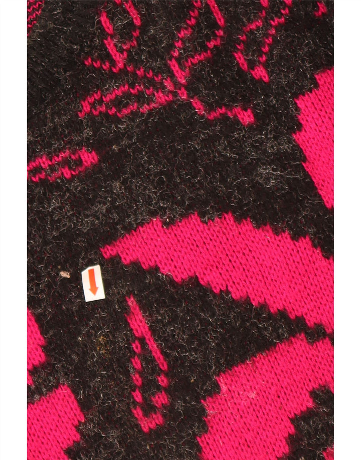 VINTAGE Womens Boat Neck Jumper Sweater UK 20 2XL Black Floral Acryl