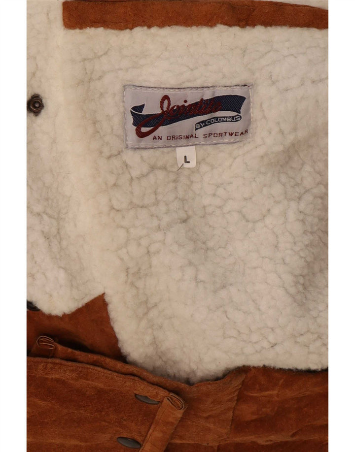 Colombus Herre Loose Fit Læderjakke UK 40 Stor Beige Geometrisk