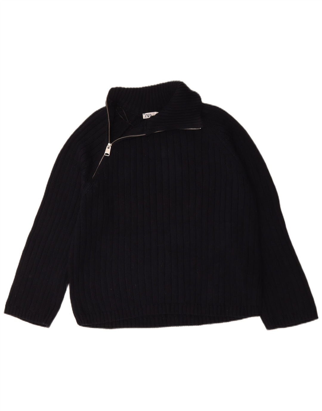 Zara Herre Regular Fit Zip Neck Sweater Small Navy Blue Bomuld