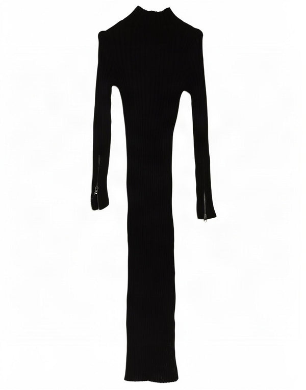 Zara Dame Langærmet Zip Neck Jumper Dress UK 10 Small Black Viscose