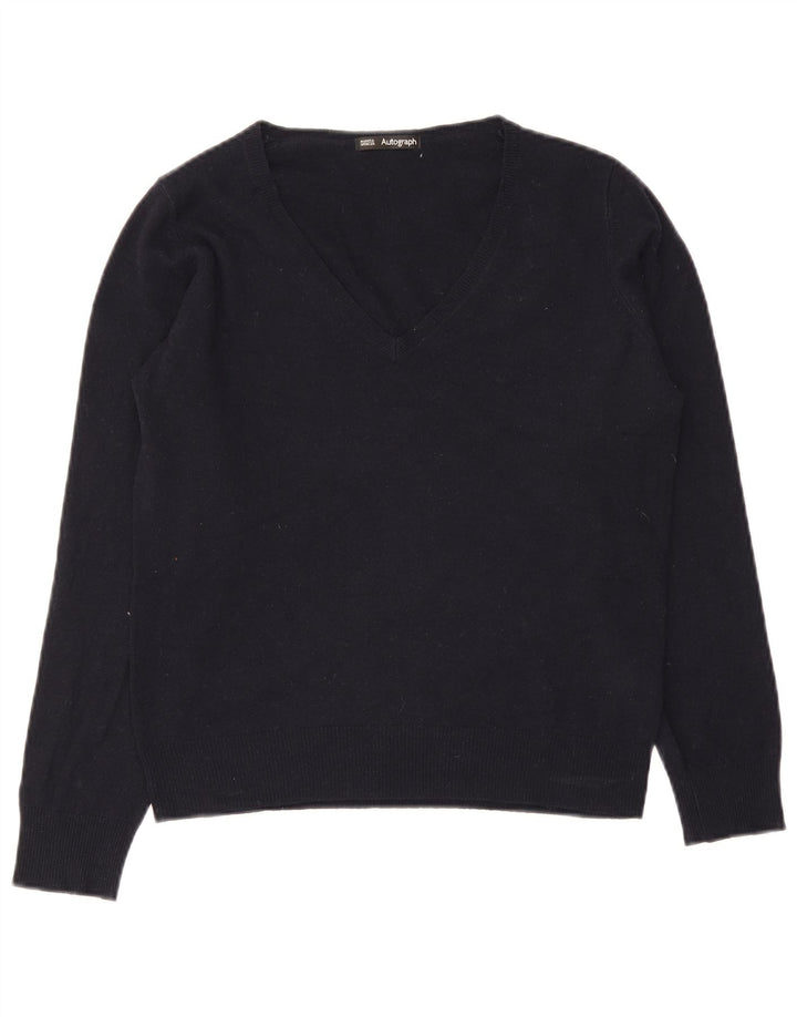 Marks & Spencer Dame V-hals sweater UK 12 Medium Navy Blue