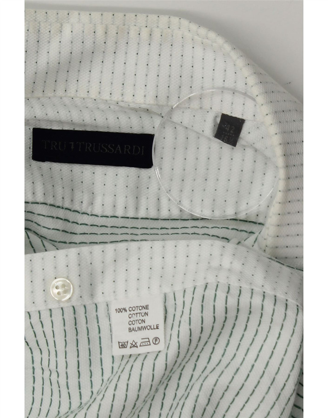 TRUSSARDI Mens Shirt Size 42 16 1/2 Large White Spotted Cotton Vintage Trussardi and Second-Hand Trussardi from Messina Hembry 