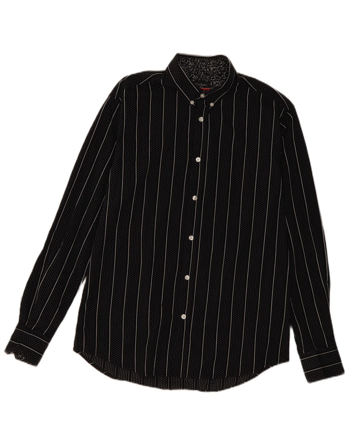 Pierre Cardin Herre Regular Fit skjorte Medium sort stribet bomuld