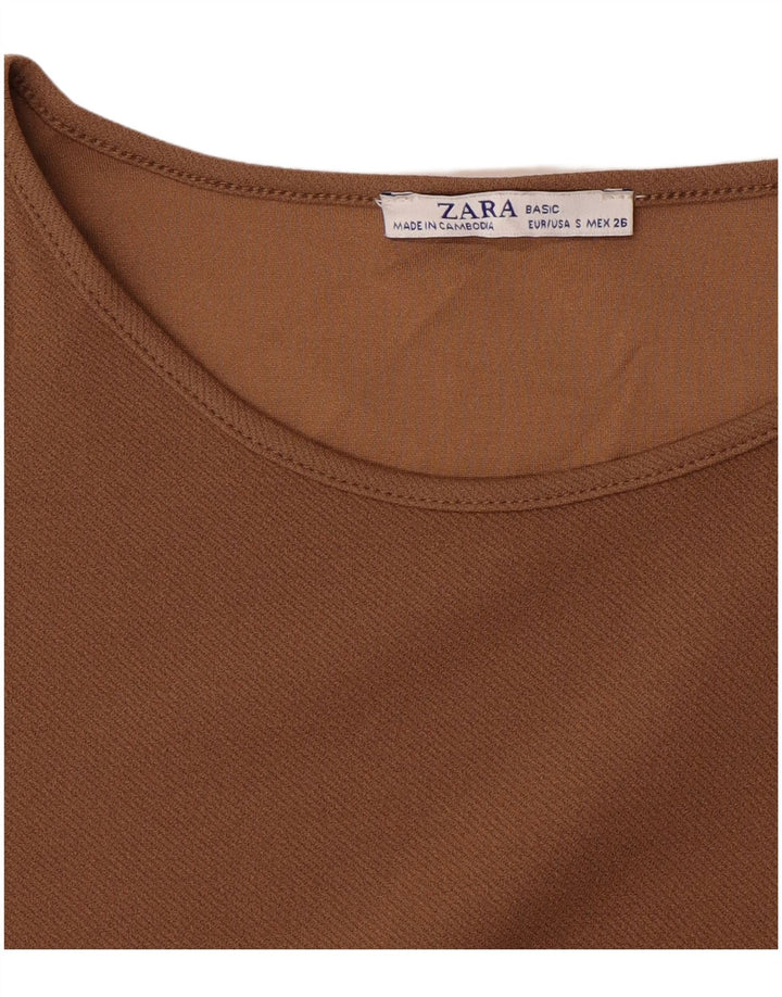 Zara Dame 3/4 ærme Skift Kjole UK 10 Lille Brun