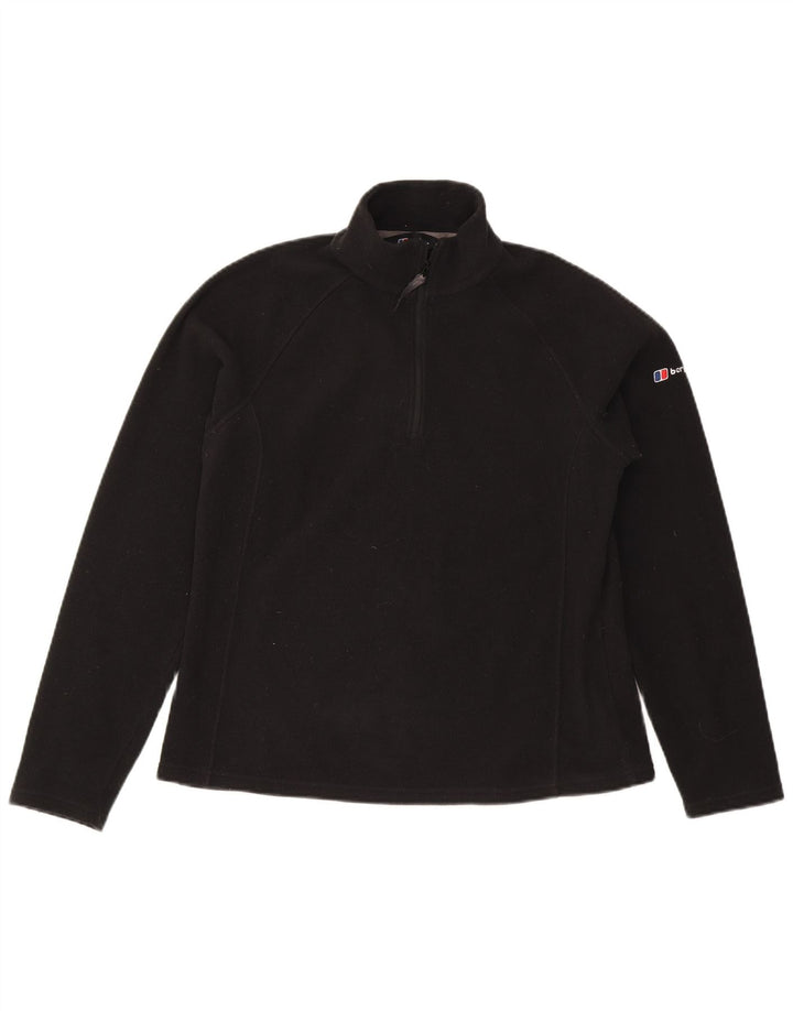 BERGHAUS Womens Zip Neck Fleece Jumper UK 16 Large Black Polyester