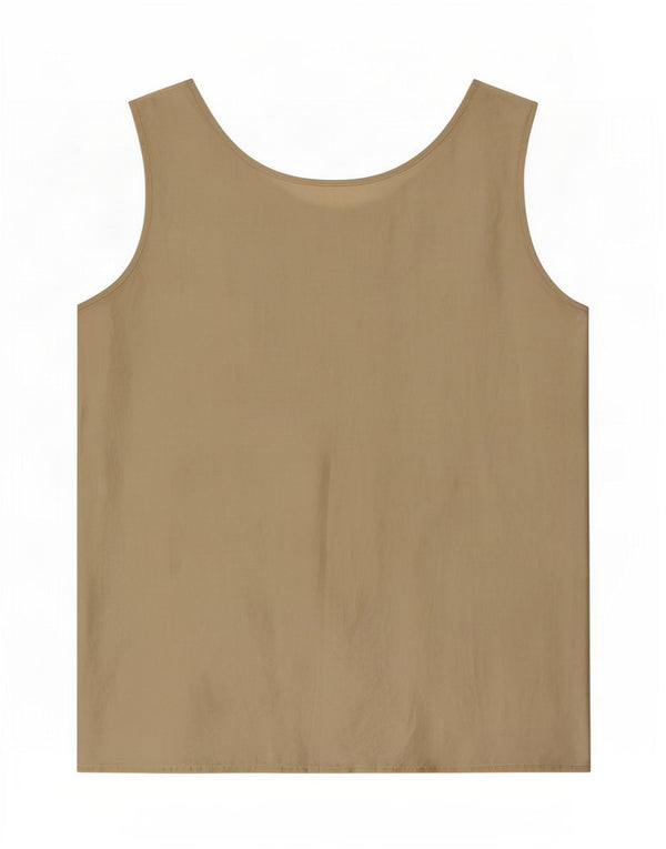 Vintage kvinders ærmeløs bluse Top UK 14 Medium Khaki Silk