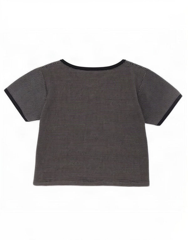 Champion Womens Crop T-Shirt Top UK 14 Stor marineblå stribet bomuld