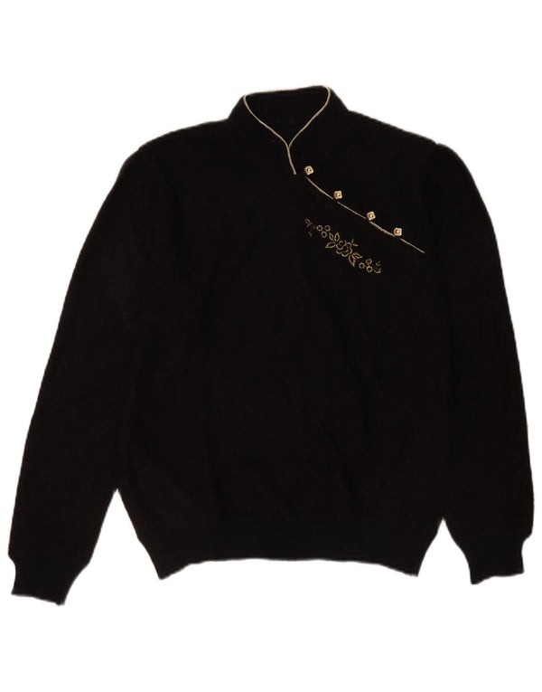 Vintage Dame Turtle Neck Jumper Sweater UK 14 Medium Black Floral