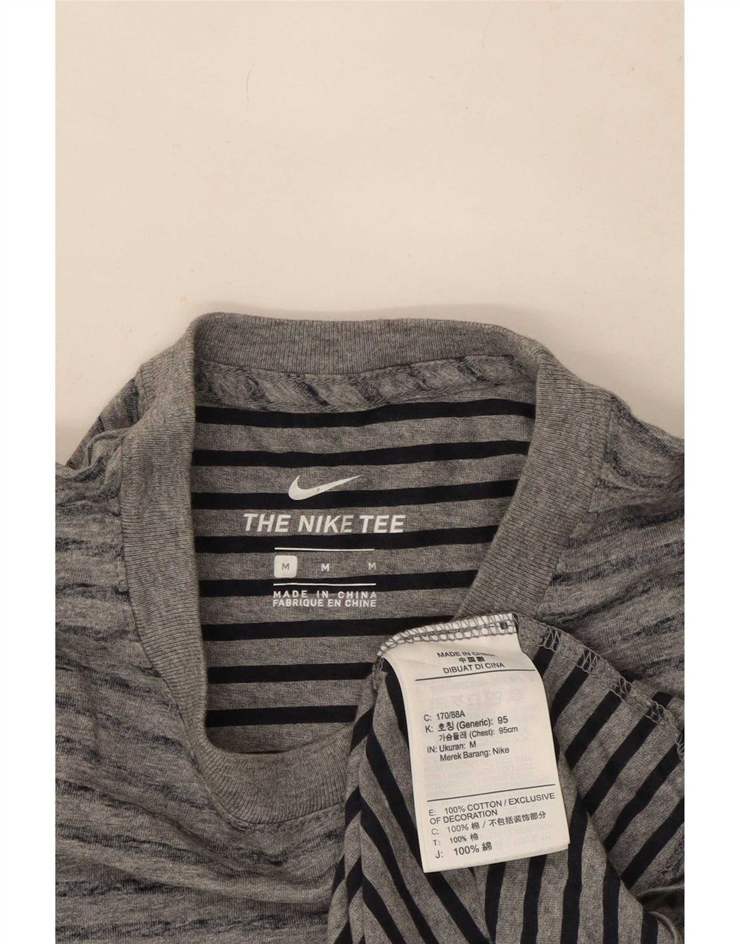 Nike T-shirt top mellem grå stribet bomuld til mænd
