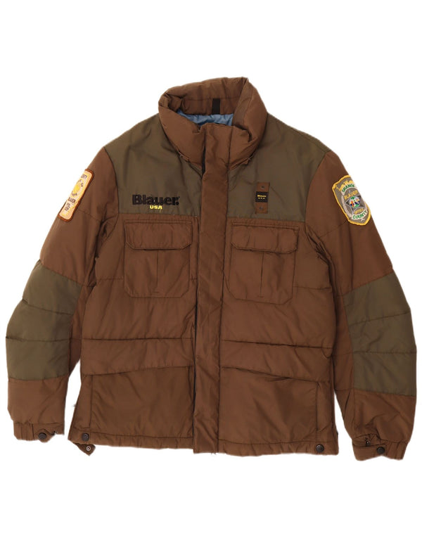Blauer Herre grafisk polstret jakke UK 38 Medium Brown Colourblock Nylon