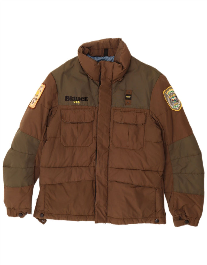Blauer Herre grafisk polstret jakke UK 38 Medium Brown Colourblock Nylon
