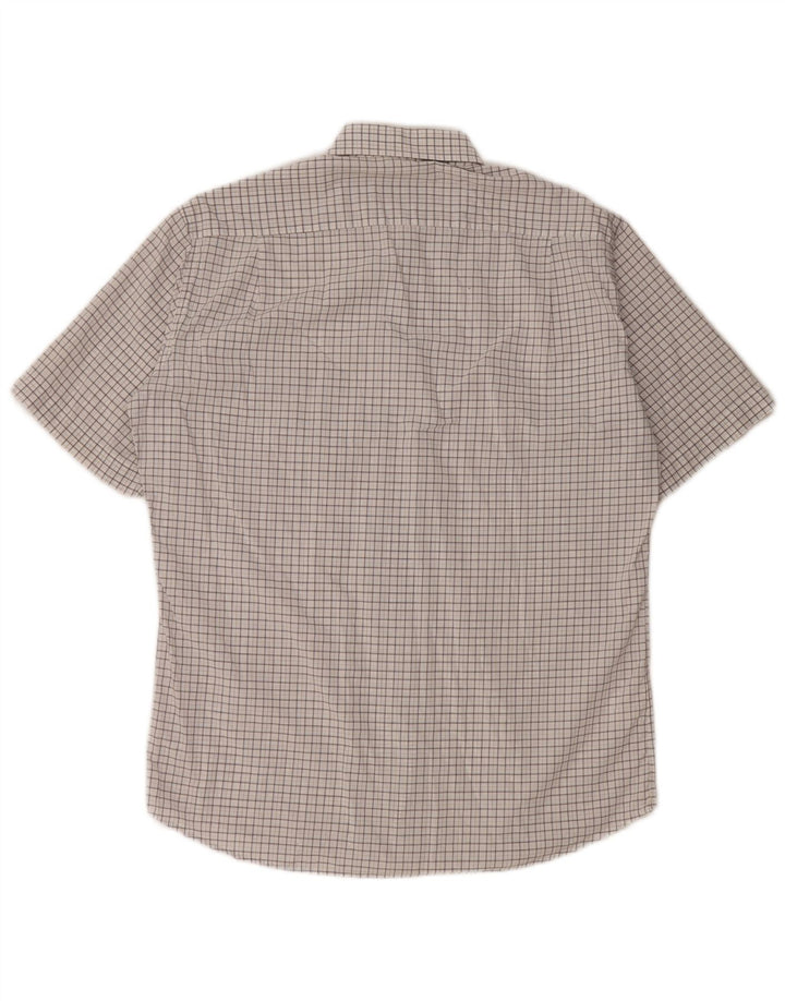 HUGO BOSS Kortærmet Herreskjorte Størrelse 40 15 3/4 Medium Hvid Ternet Bomuld