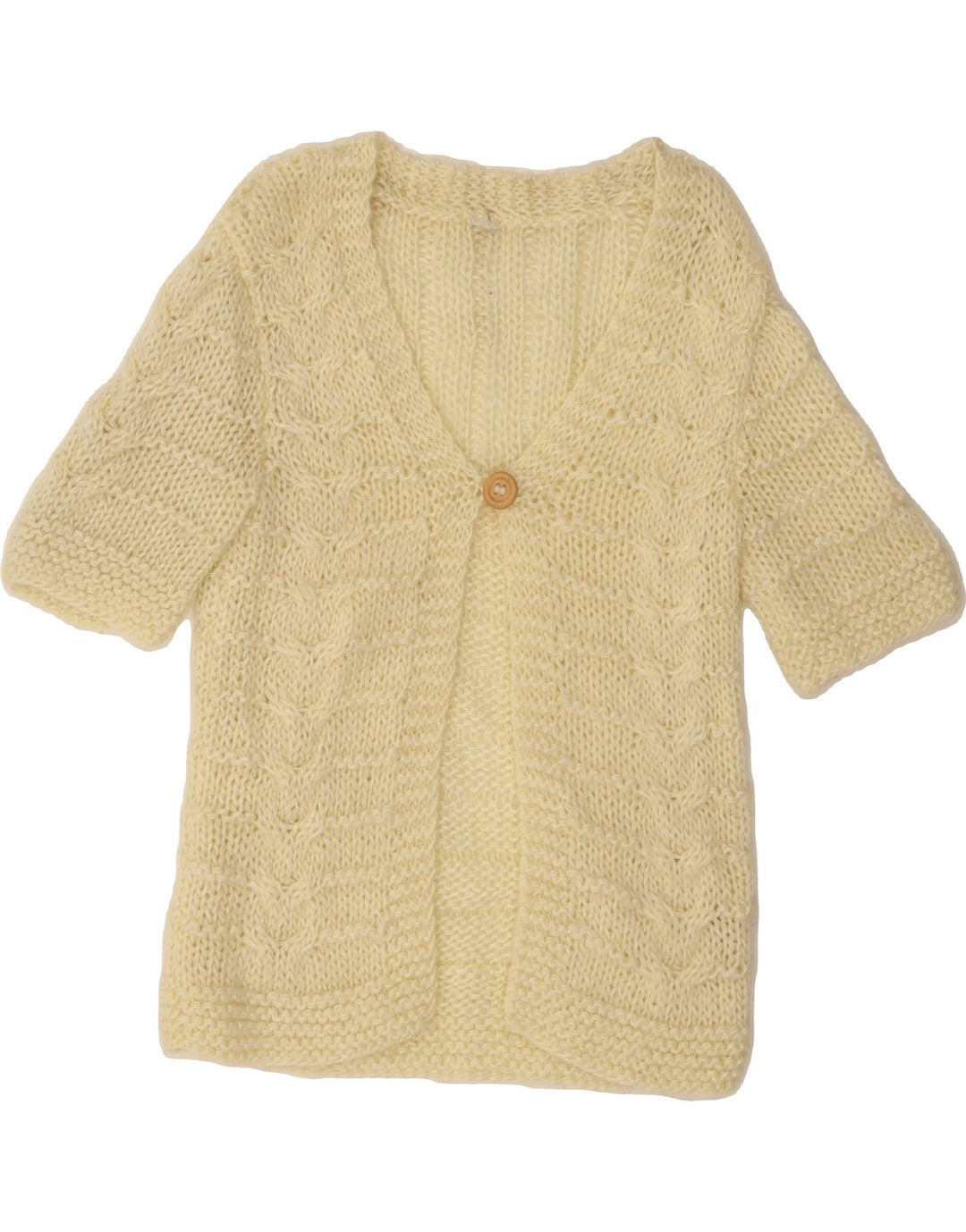 VINTAGE Womens Short Sleeve Cardigan Sweater UK 12 Medium Off White Vintage Vintage and Second-Hand Vintage from Messina Hembry 