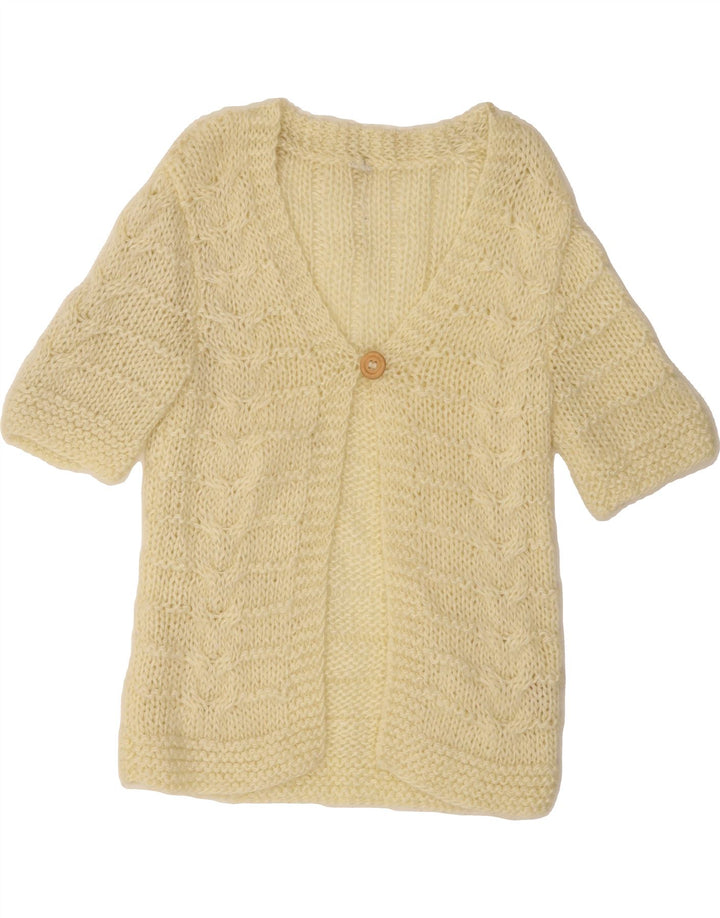 VINTAGE Womens Short Sleeve Cardigan Sweater UK 12 Medium Off White Vintage Vintage and Second-Hand Vintage from Messina Hembry 