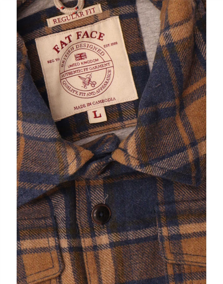 Fat Face Herre Shacket Regular Fit Flanellskjorte Stor blå ternet uld