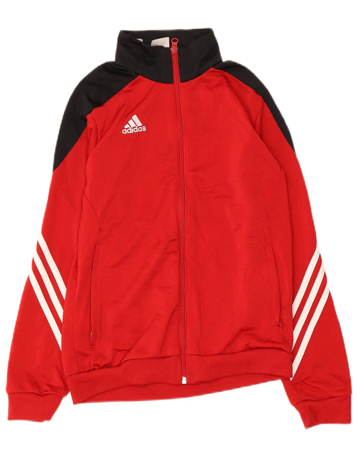 ADIDAS Boys Tracksuit Top Jacket 11-12 Years Large Red Colourblock