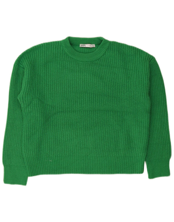 Zara Dame Oversized Crew Neck Jumper Sweater UK 14 Medium Grøn Akryl