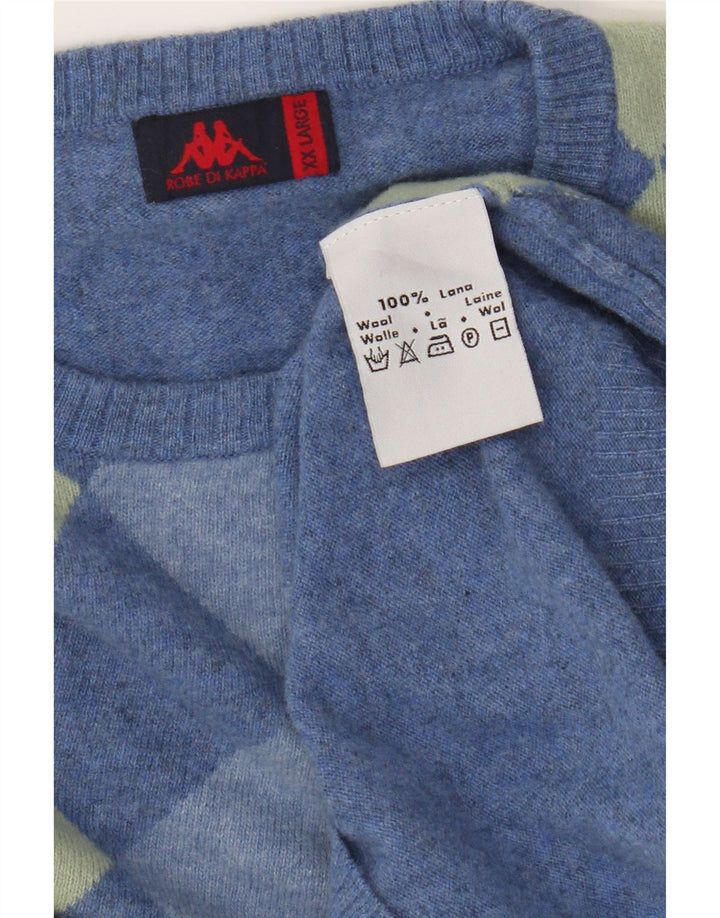 Kappa Herre Crew Neck Jumper Sweater 2XL Blå Argyle/Diamond Wool