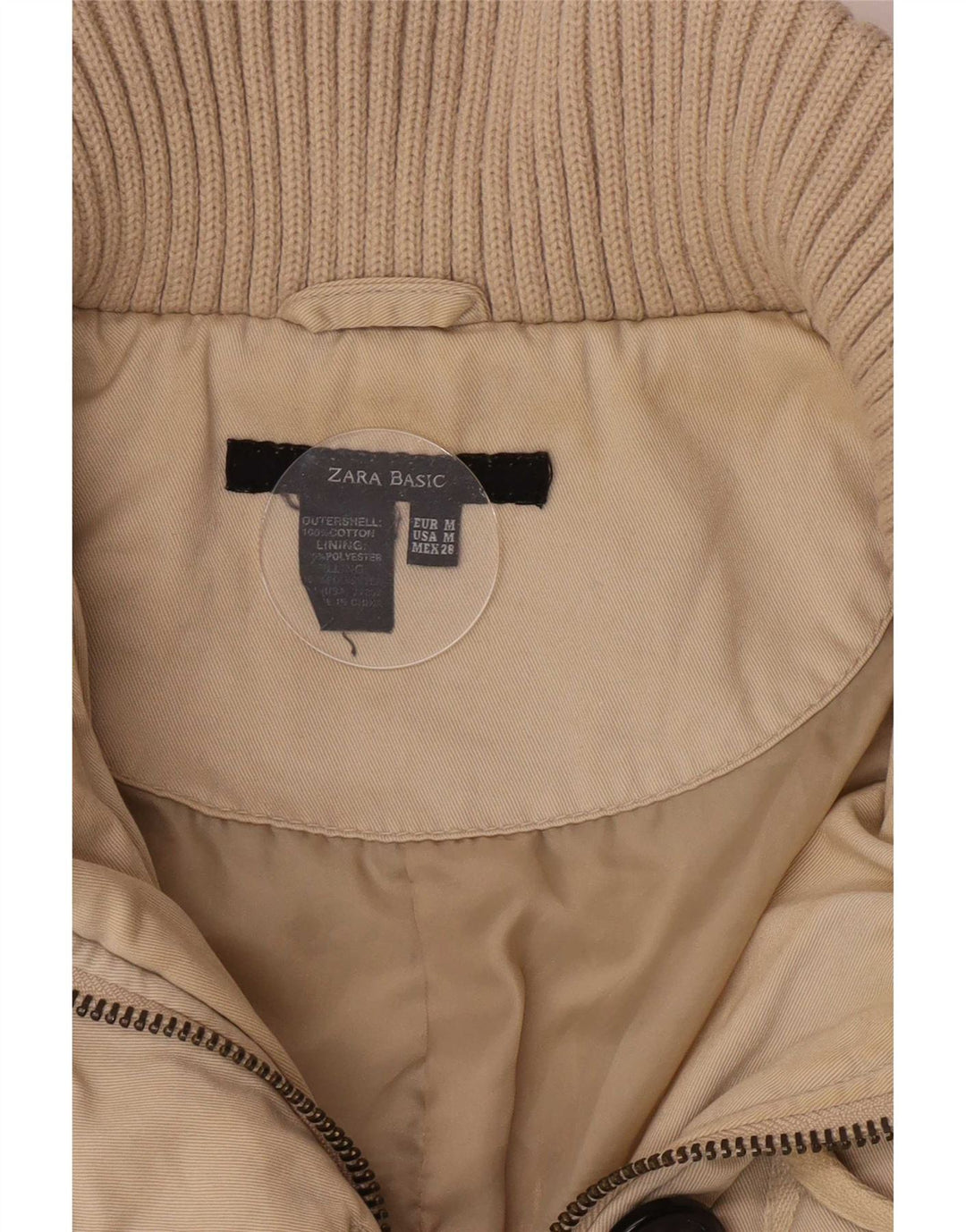 Zara Dame Polstret Jakke UK 12 Medium Beige Bomuld Classic