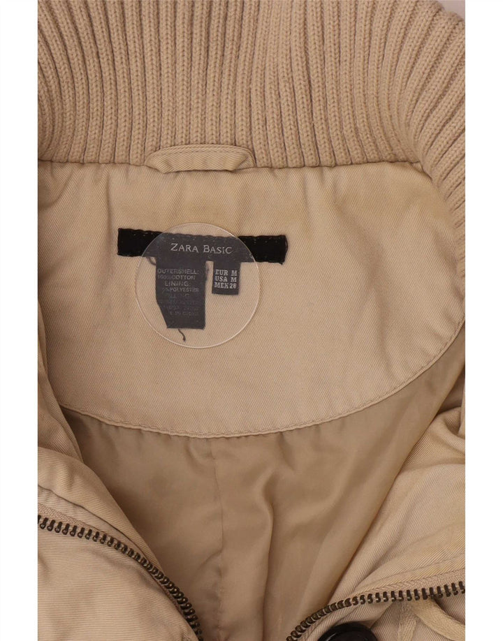 Zara Dame Polstret Jakke UK 12 Medium Beige Bomuld Classic